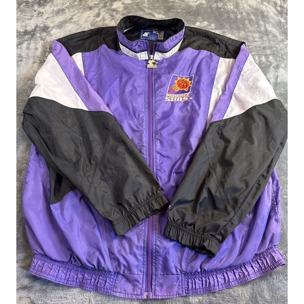 Vintage Phoenix Suns Windbreaker Purple White Black Starter Zip Up Jacket NBA XL